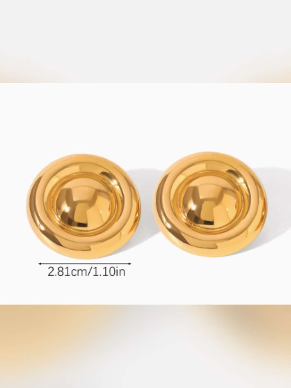 Gold Dome Button Earrings - Shiny Round Studs